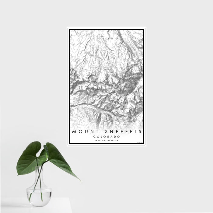 16x24 Mount Sneffels Colorado Map Print Portrait Orientation in Classic Style With Tropical Plant Leaves in Water