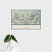 16x24 Mount Sneffels Colorado Map Print Landscape Orientation in Woodblock Style With Tropical Plant Leaves in Water