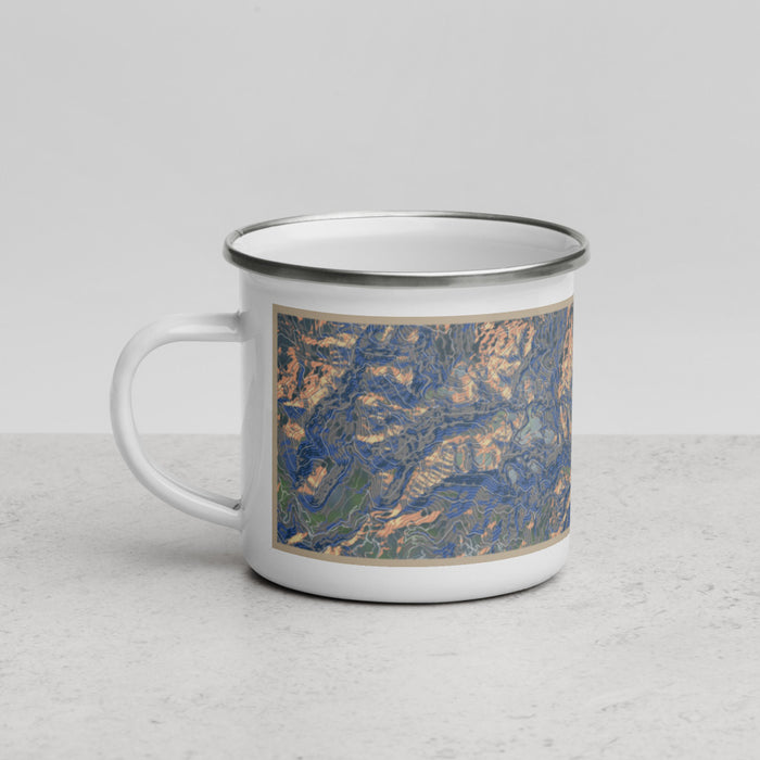 Left View Custom Mount Sneffels Colorado Map Enamel Mug in Afternoon