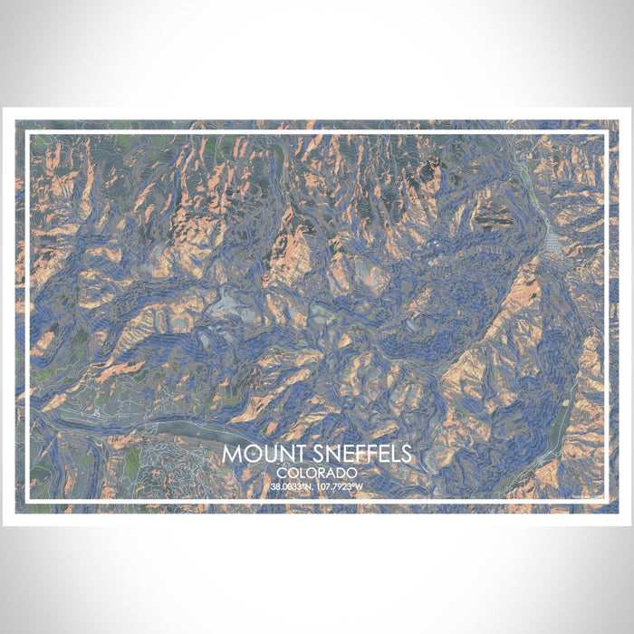 Mount Sneffels Colorado Map Print Landscape Orientation in Afternoon Style With Shaded Background