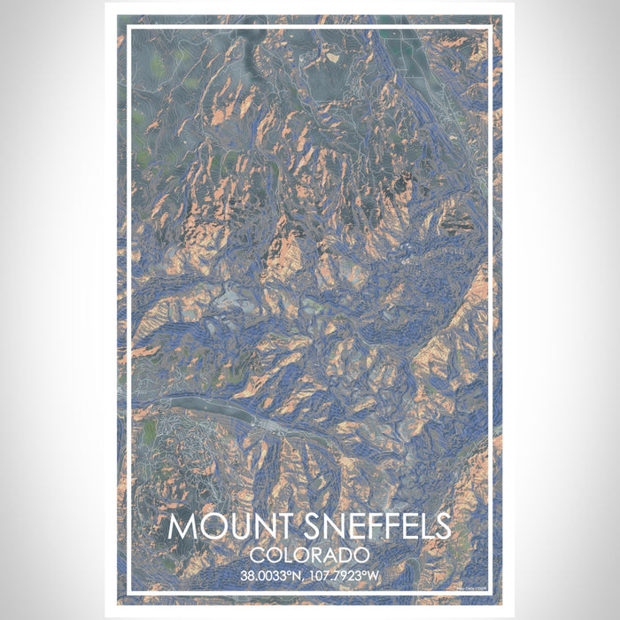 Mount Sneffels Colorado Map Print Portrait Orientation in Afternoon Style With Shaded Background