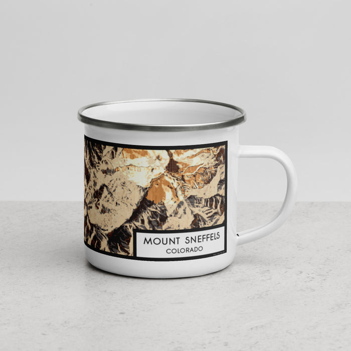 Right View Custom Mount Sneffels Colorado Map Enamel Mug in Ember
