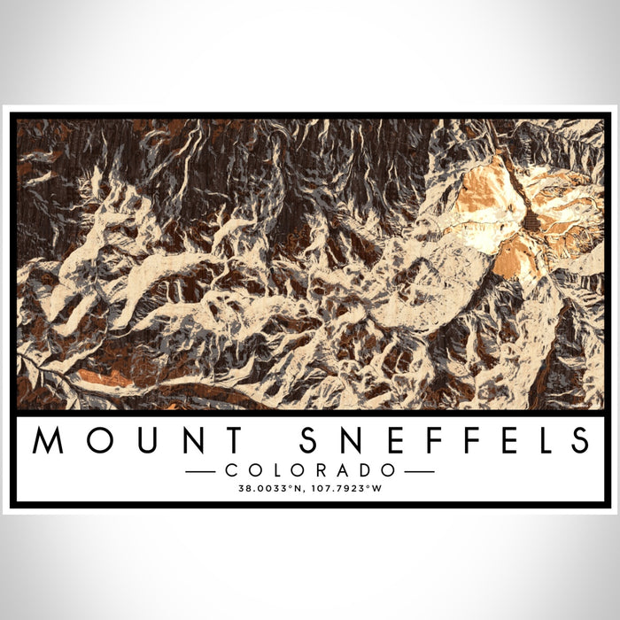 Mount Sneffels Colorado Map Print Landscape Orientation in Ember Style With Shaded Background