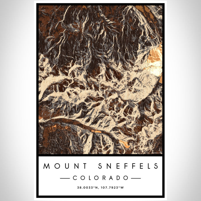Mount Sneffels Colorado Map Print Portrait Orientation in Ember Style With Shaded Background