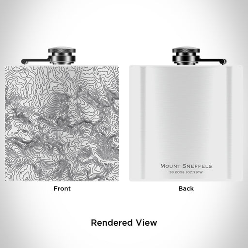 Rendered View of Mount Sneffels Colorado Map Engraving on 6oz Stainless Steel Flask in White
