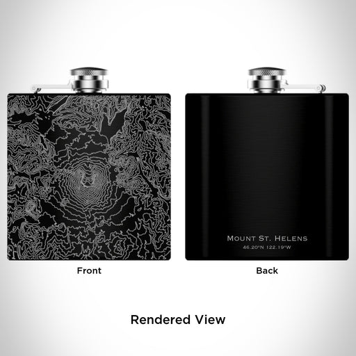 Rendered View of Mount St. Helens National Volcanic Monument Map Engraving on 6oz Stainless Steel Flask in Black