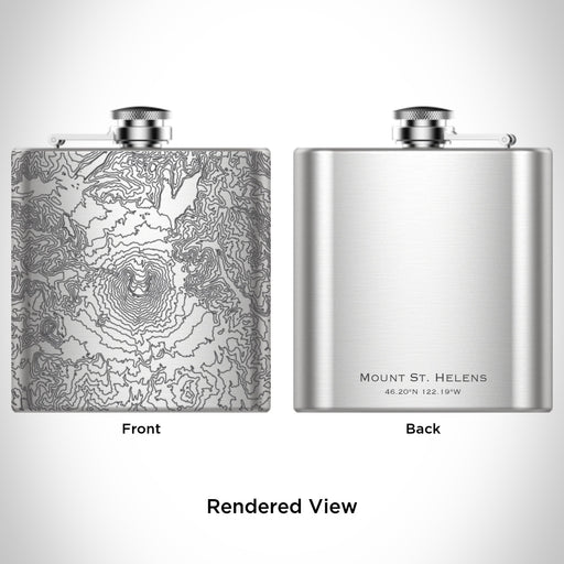 Rendered View of Mount St. Helens National Volcanic Monument Map Engraving on 6oz Stainless Steel Flask