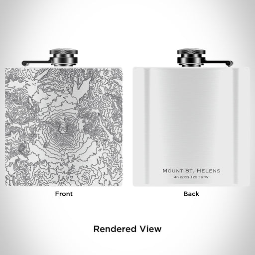 Rendered View of Mount St. Helens National Volcanic Monument Map Engraving on 6oz Stainless Steel Flask in White