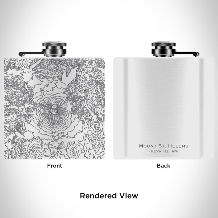 Rendered View of Mount St. Helens National Volcanic Monument Map Engraving on 6oz Stainless Steel Flask in White