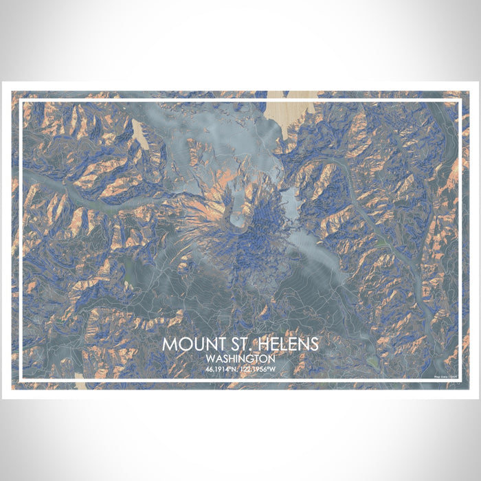 Mount St. Helens Washington Map Print Landscape Orientation in Afternoon Style With Shaded Background