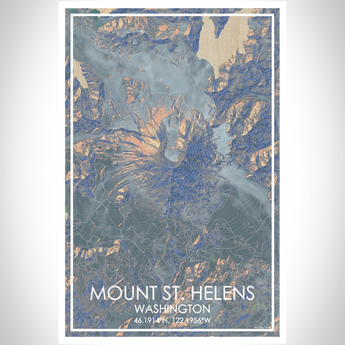 Mount St. Helens Washington Map Print Portrait Orientation in Afternoon Style With Shaded Background