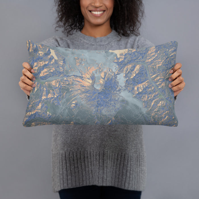 Person holding 20x12 Custom Mount St. Helens Washington Map Throw Pillow in Afternoon