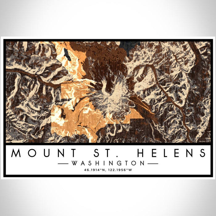 Mount St. Helens Washington Map Print Landscape Orientation in Ember Style With Shaded Background