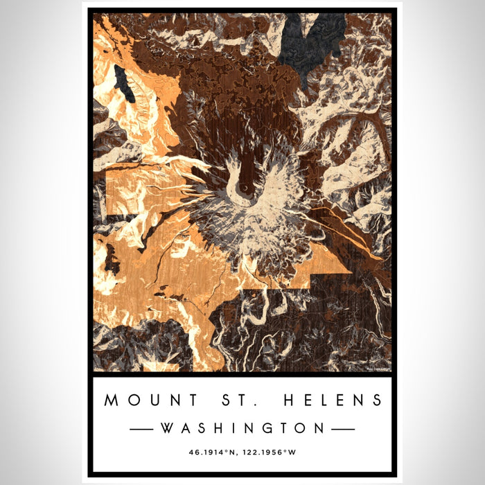 Mount St. Helens Washington Map Print Portrait Orientation in Ember Style With Shaded Background