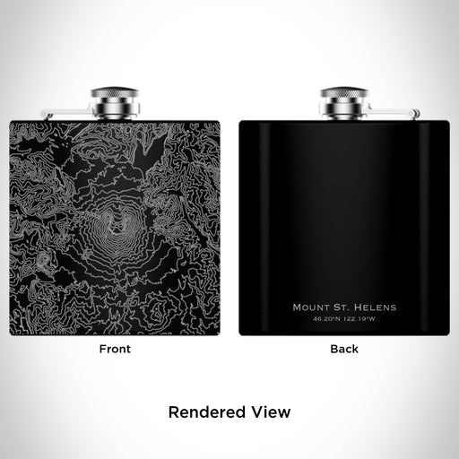 Rendered View of Mount St. Helens Washington Map Engraving on 6oz Stainless Steel Flask in Black