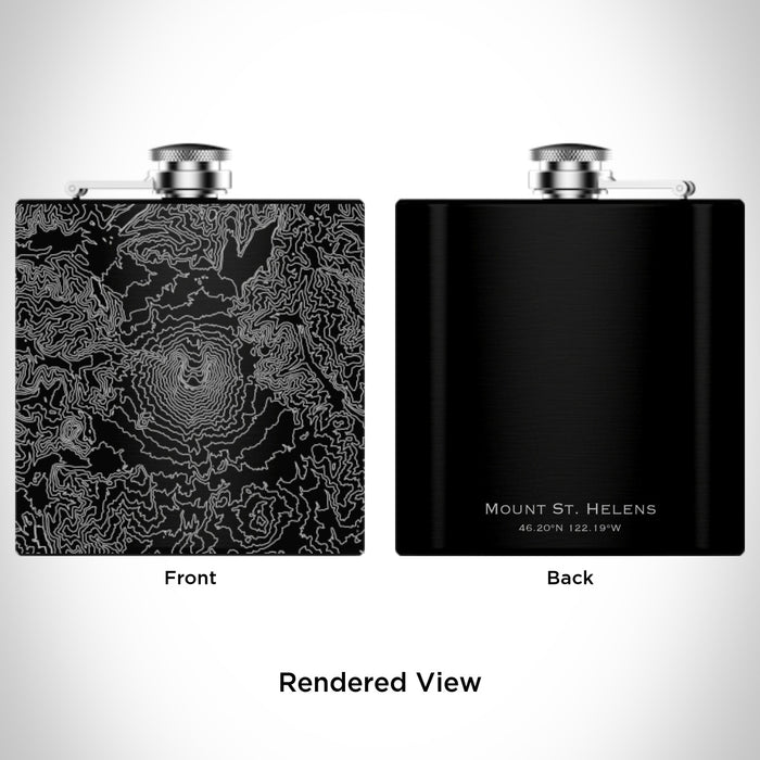 Rendered View of Mount St. Helens Washington Map Engraving on 6oz Stainless Steel Flask in Black