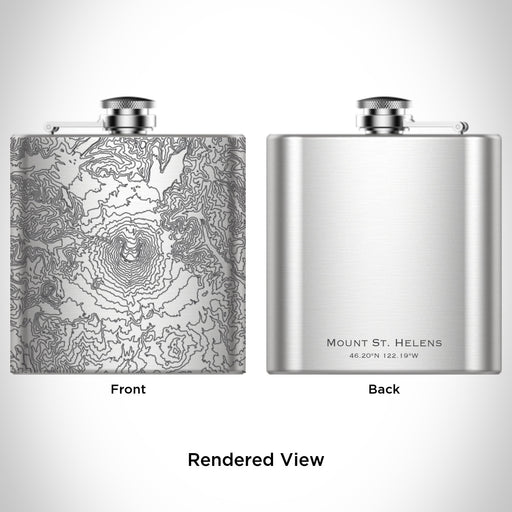 Rendered View of Mount St. Helens Washington Map Engraving on 6oz Stainless Steel Flask