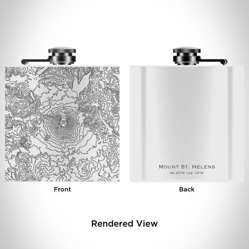 Rendered View of Mount St. Helens Washington Map Engraving on 6oz Stainless Steel Flask in White