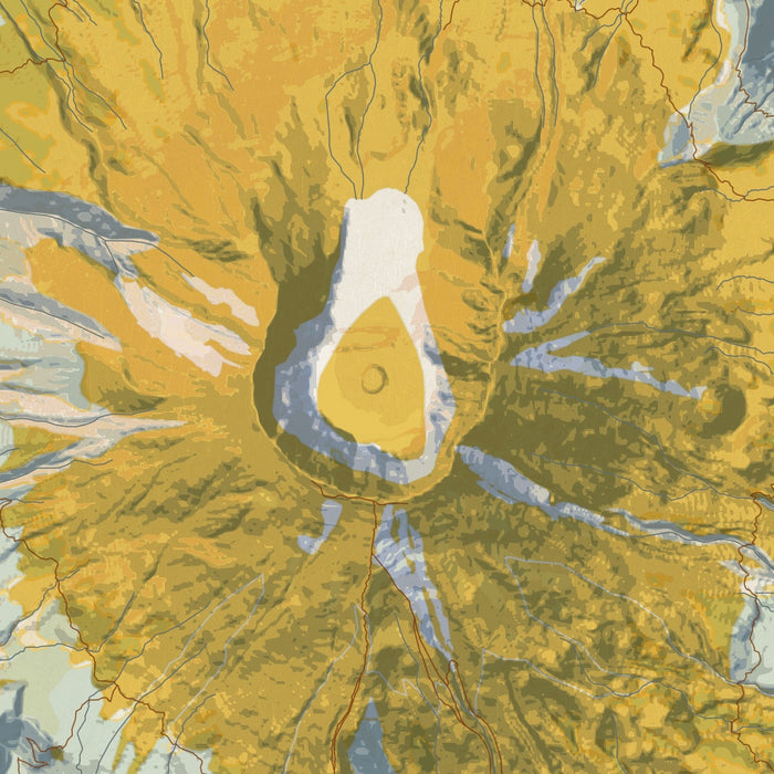 Mount St. Helens Washington Map Print in Woodblock Style Zoomed In Close Up Showing Details