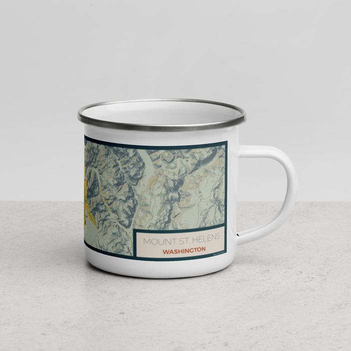 Right View Custom Mount St. Helens Washington Map Enamel Mug in Woodblock