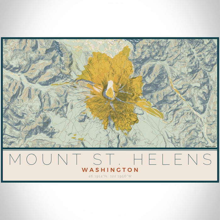 Mount St. Helens Washington Map Print Landscape Orientation in Woodblock Style With Shaded Background