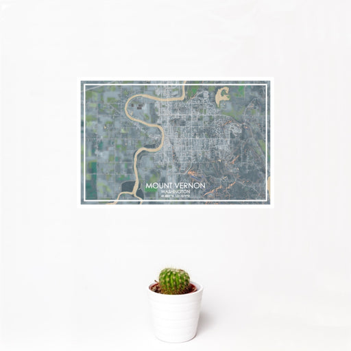 12x18 Mount Vernon Washington Map Print Landscape Orientation in Afternoon Style With Small Cactus Plant in White Planter