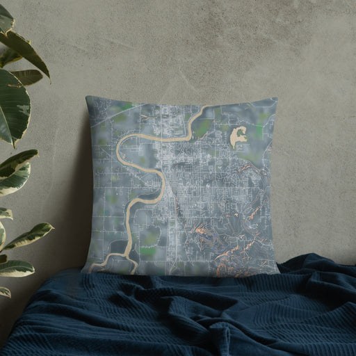 Custom Mount Vernon Washington Map Throw Pillow in Afternoon on Bedding Against Wall