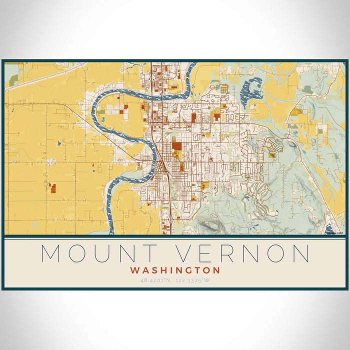 Mount Vernon Washington Map Print Landscape Orientation in Woodblock Style With Shaded Background