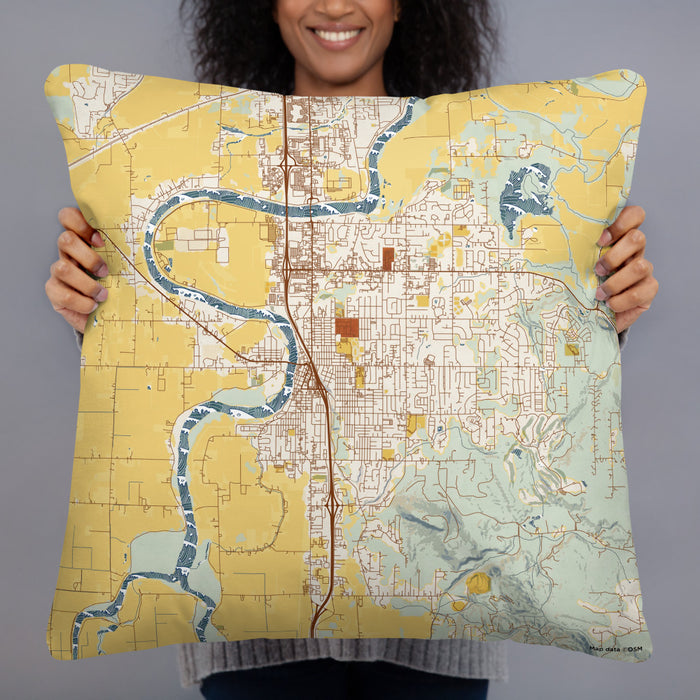 Person holding 22x22 Custom Mount Vernon Washington Map Throw Pillow in Woodblock