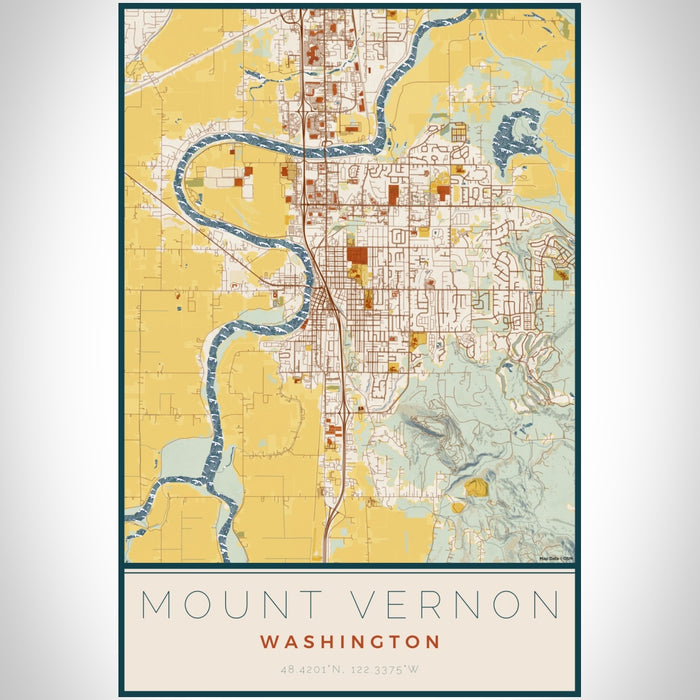 Mount Vernon Washington Map Print Portrait Orientation in Woodblock Style With Shaded Background