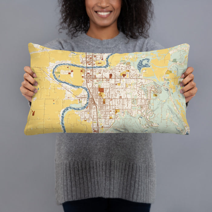 Person holding 20x12 Custom Mount Vernon Washington Map Throw Pillow in Woodblock