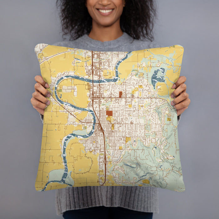 Person holding 18x18 Custom Mount Vernon Washington Map Throw Pillow in Woodblock