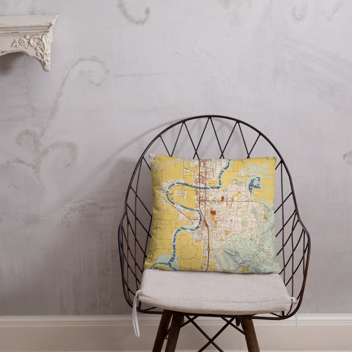 Custom Mount Vernon Washington Map Throw Pillow in Woodblock on Cream Colored Couch