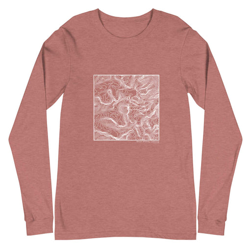 Mount Whitney California Topographic  Map Unisex Long-Sleeve T-shirt with City inscription in Heather Mauve