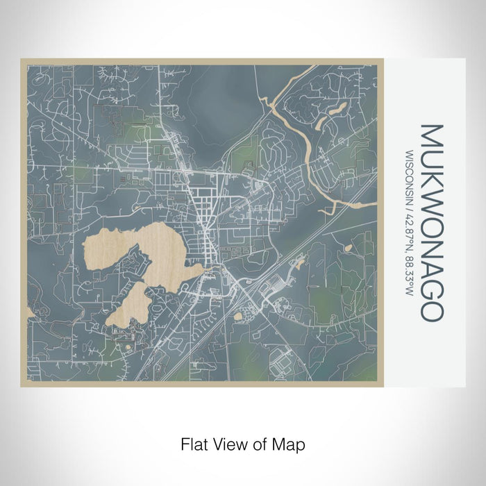 Rendered View of Mukwonago Wisconsin Map on 20oz Stainless Steel Insulated Bottle with Bamboo Top with printed afternoon style map