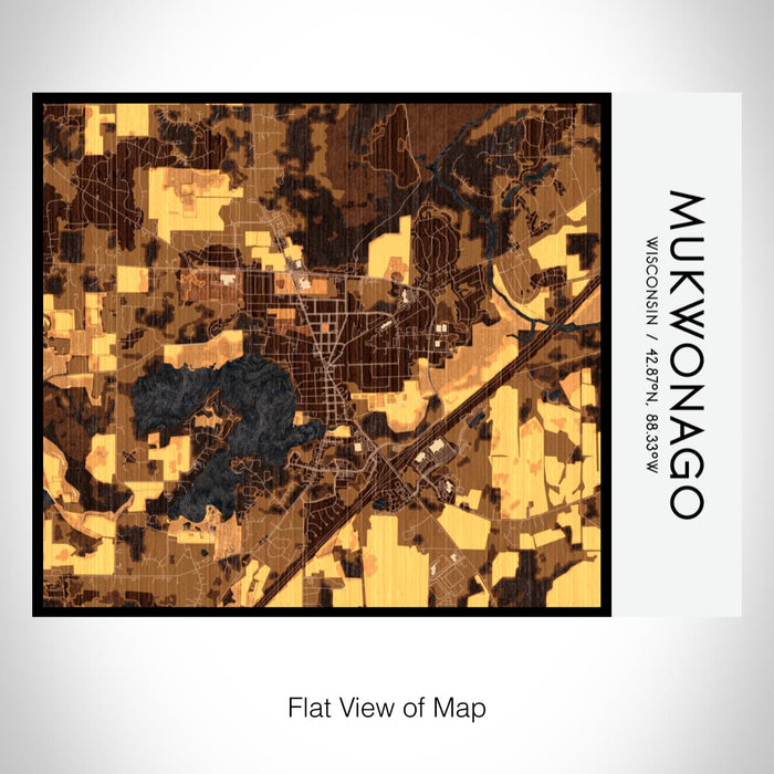 Rendered View of Mukwonago Wisconsin Map on 20oz Stainless Steel Insulated Bottle with Bamboo Top with printed ember style map