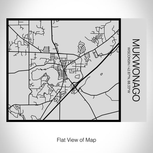 Rendered View of Mukwonago Wisconsin Map on 20oz Stainless Steel Insulated Bottle with Bamboo Top with printed Tactile Lines Map in Black