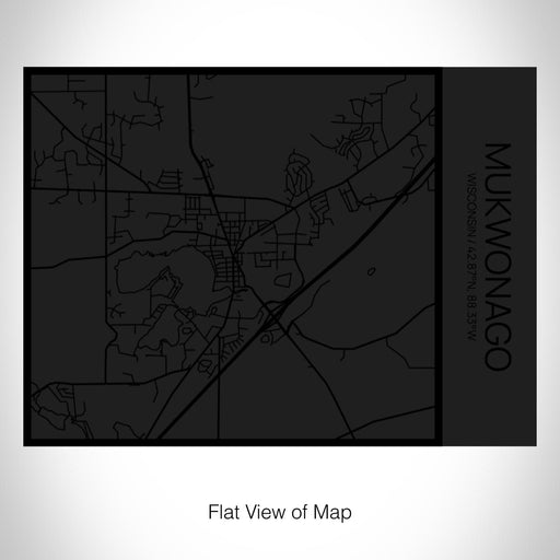 Rendered View of Mukwonago Wisconsin Map on 20oz Stainless Steel Insulated Bottle with Bamboo Top in Matte Black with printed Tactile Lines Map in Black