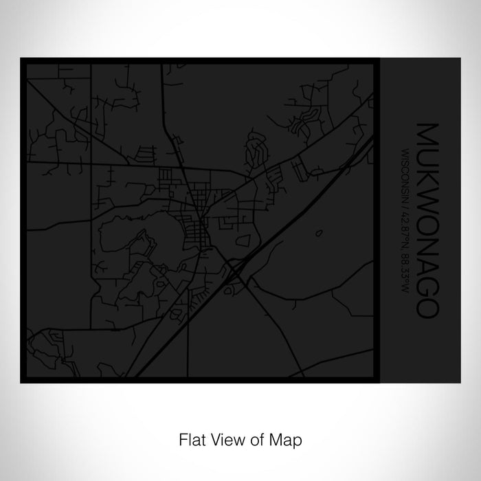 Rendered View of Mukwonago Wisconsin Map on 20oz Stainless Steel Insulated Bottle with Bamboo Top in Matte Black with printed Tactile Lines Map in Black