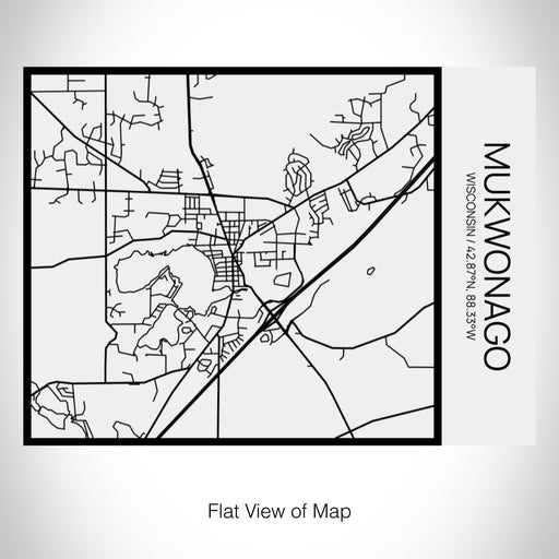 Rendered View of Mukwonago Wisconsin Map on 20oz Stainless Steel Insulated Bottle with Bamboo Top in Matte White with printed Tactile Lines Map in Black