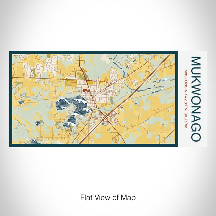 Rendered View of Mukwonago Wisconsin Map on 17oz Stainless Steel Insulated Bottle with printed woodblock style map