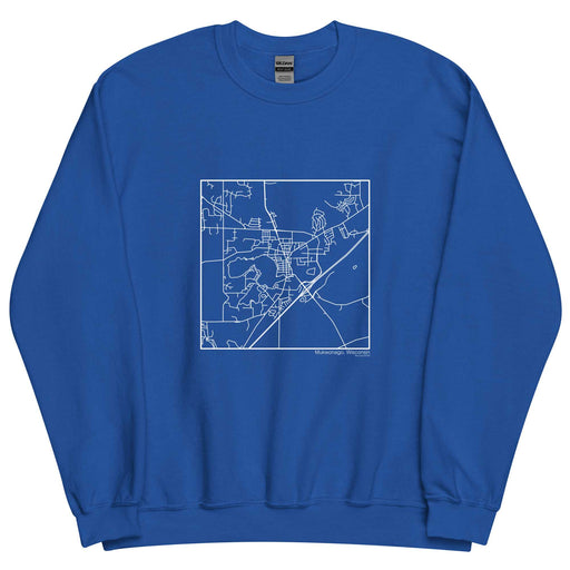 Mukwonago Wisconsin  Map Unisex Crewneck Sweater with City inscription in Royal Blue