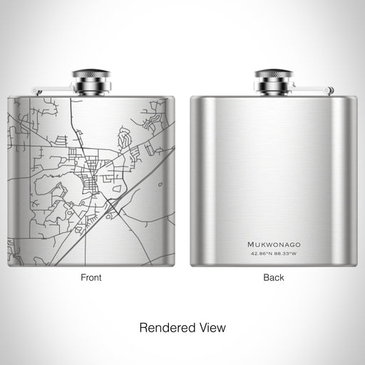 Rendered View of Mukwonago Wisconsin Map on 6oz Stainless Steel Flask