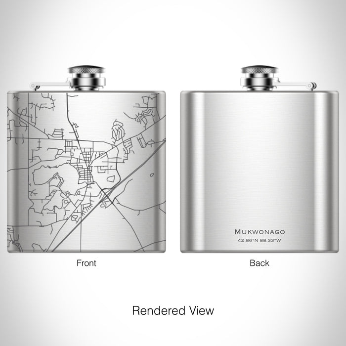 Rendered View of Mukwonago Wisconsin Map on 6oz Stainless Steel Flask