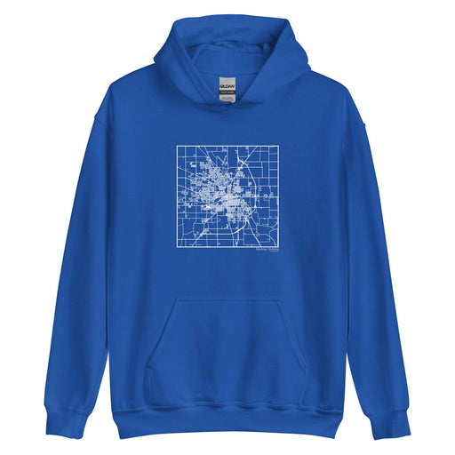 Muncie Indiana  Map Unisex Hoodie Sweater with City inscription in Royal Blue