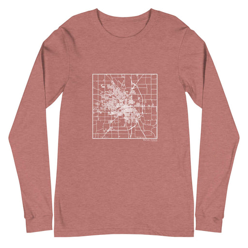 Muncie Indiana  Map Unisex Long-Sleeve T-shirt with City inscription in Heather Mauve