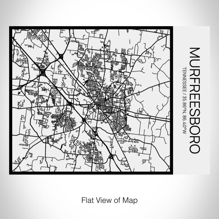 Rendered View of Murfreesboro Tennessee Map on 20oz Stainless Steel Insulated Bottle with Bamboo Top in Matte White with printed Tactile Lines Map in Black