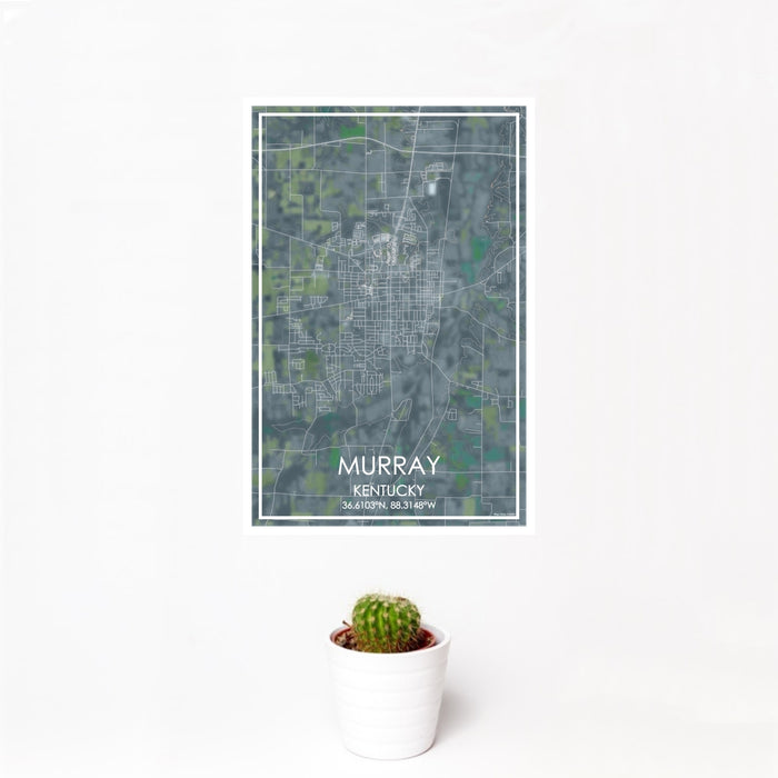 12x18 Murray Kentucky Map Print Portrait Orientation in Afternoon Style With Small Cactus Plant in White Planter
