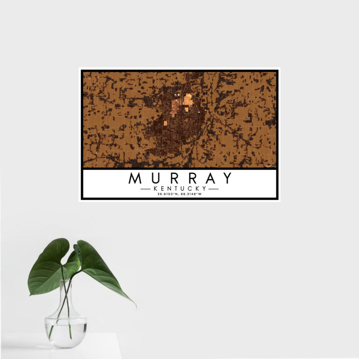16x24 Murray Kentucky Map Print Landscape Orientation in Ember Style With Tropical Plant Leaves in Water