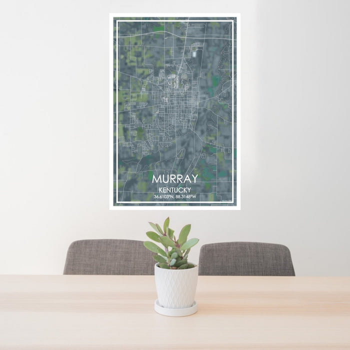 24x36 Murray Kentucky Map Print Portrait Orientation in Afternoon Style Behind 2 Chairs Table and Potted Plant